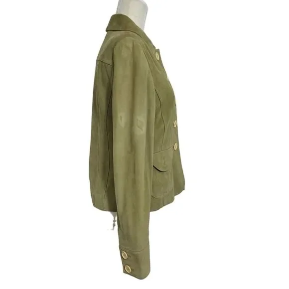 Ann Taylor Women's Sage Green Suede Office Work Casual Jacket 5 Button Sz Medium - Picture 4 of 8